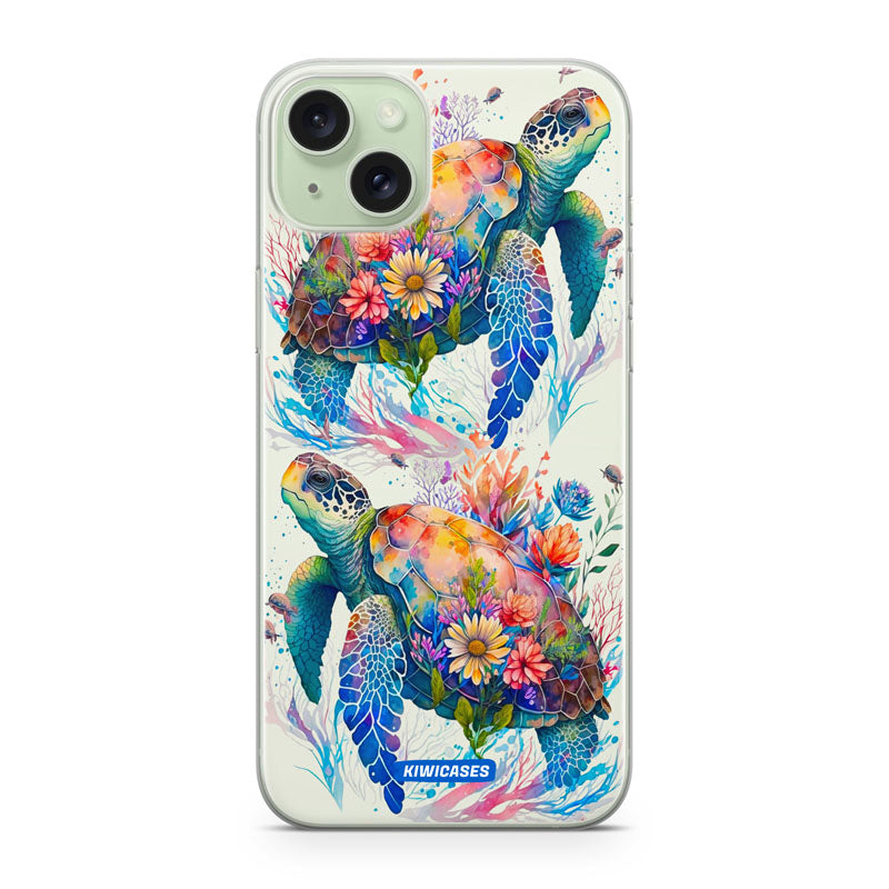 Floral Turtles - iPhone 15 Plus