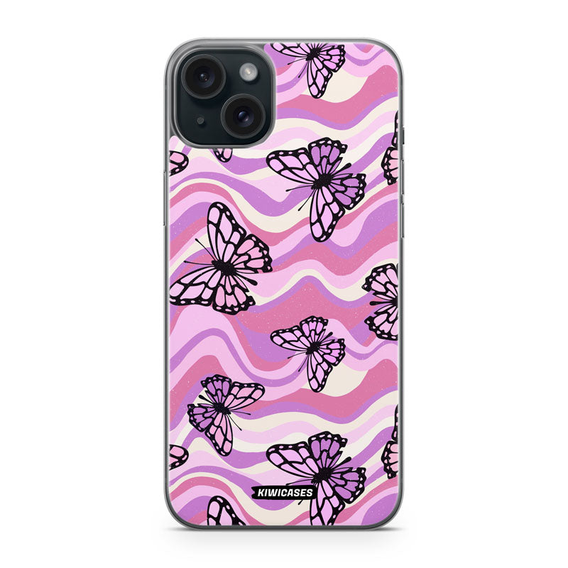 Wavey Purple Butterflies - iPhone 15 Plus