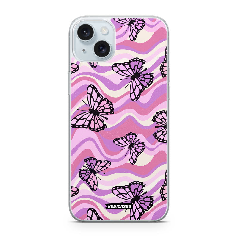 Wavey Purple Butterflies - iPhone 15 Plus