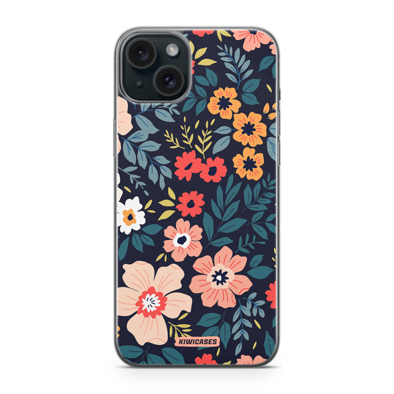 Navy Blooms - iPhone 15 Plus