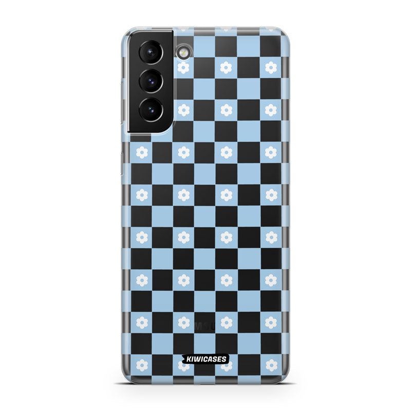Blue Checkered Flowers - Galaxy S21 Plus