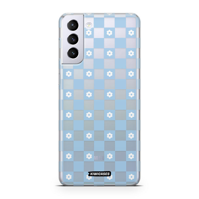 Blue Checkered Flowers - Galaxy S21 Plus