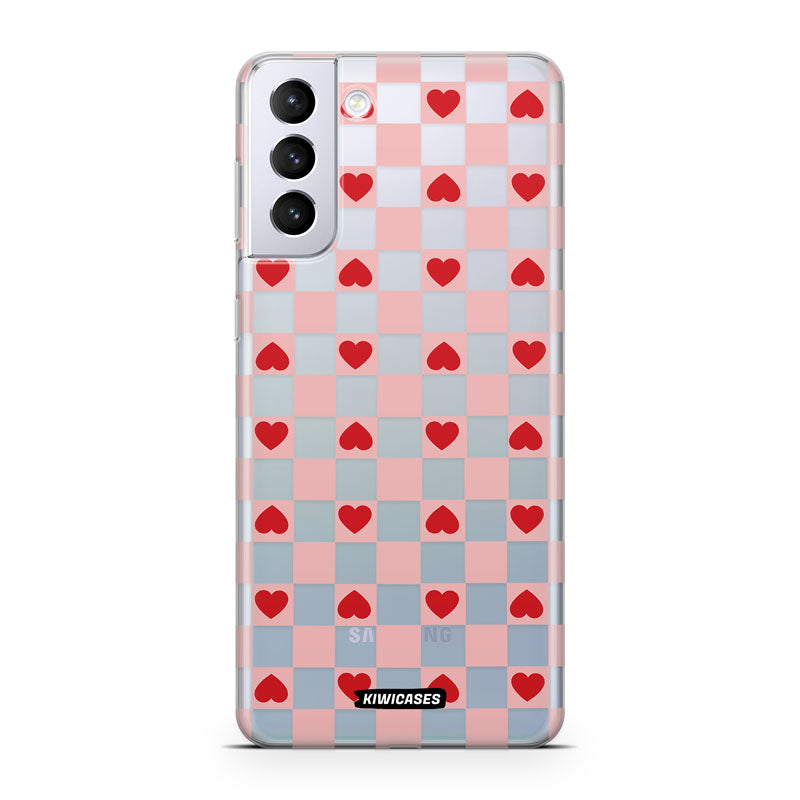 Pink Checkered Hearts - Galaxy S21 Plus