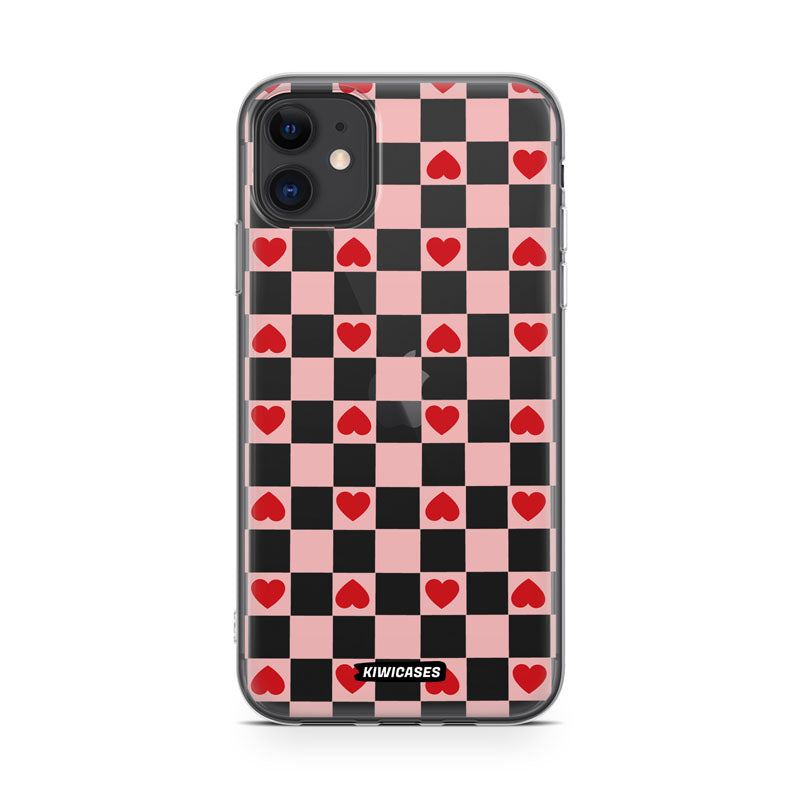 Pink Checkered Hearts - iPhone 11