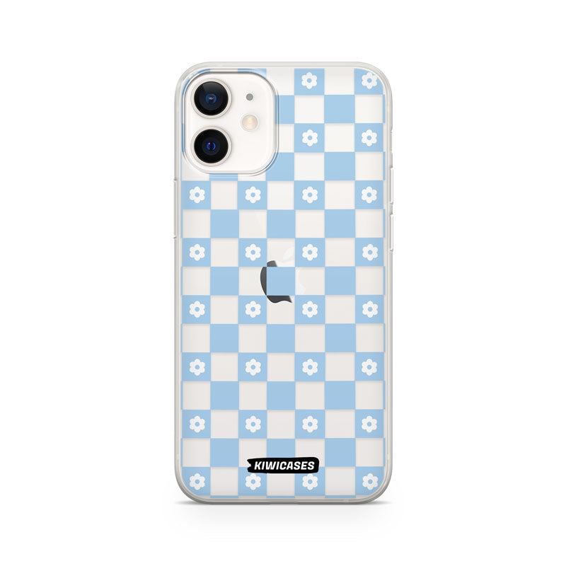 Blue Checkered Flowers - iPhone 12 Mini