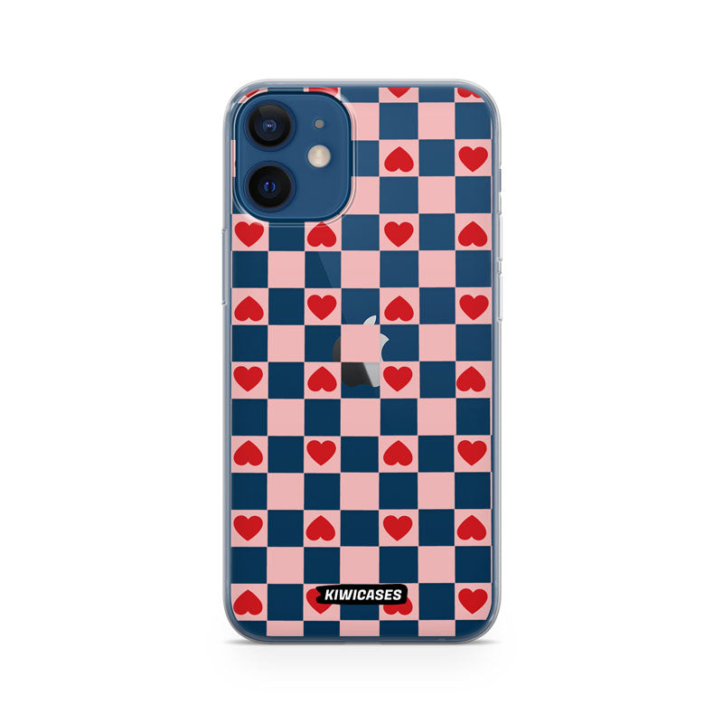 Pink Checkered Hearts - iPhone 12 Mini