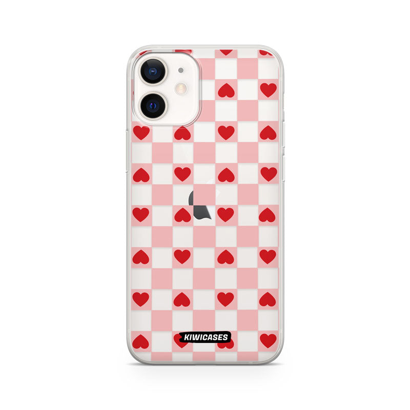 Pink Checkered Hearts - iPhone 12 Mini