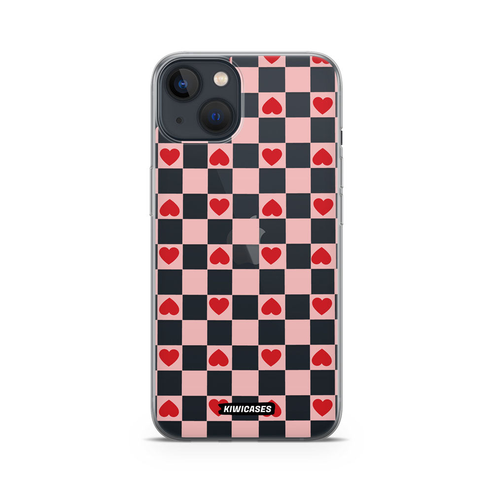 Pink Checkered Hearts - iPhone 13