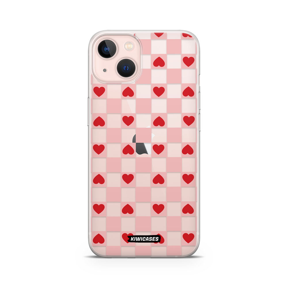 Pink Checkered Hearts - iPhone 13