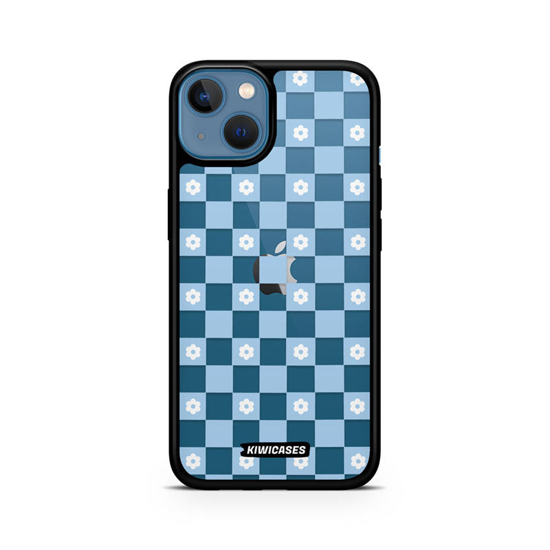 Blue Checkered Flowers - iPhone 13 Mini