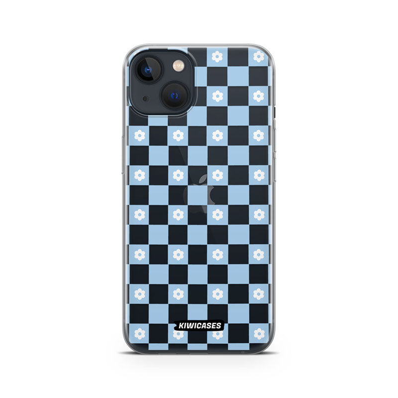 Blue Checkered Flowers - iPhone 13 Mini