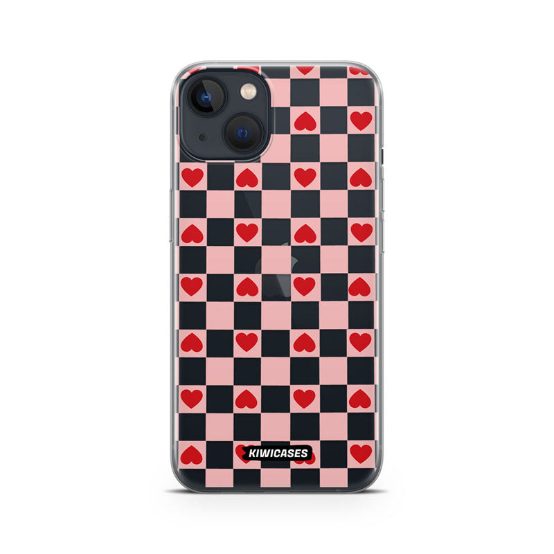 Pink Checkered Hearts - iPhone 13 Mini