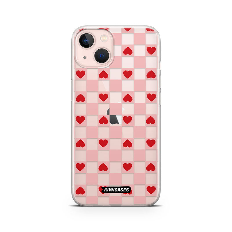 Pink Checkered Hearts - iPhone 13 Mini