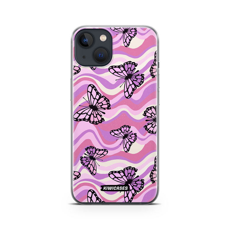 Wavey Purple Butterflies - iPhone 13 Mini