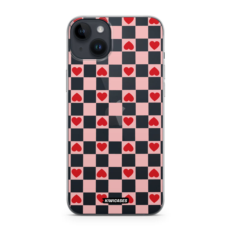 Pink Checkered Hearts - iPhone 14 Plus