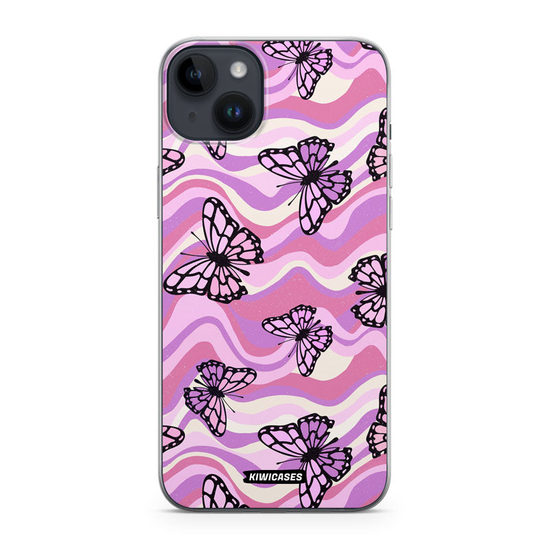 Wavey Purple Butterflies - iPhone 14 Plus