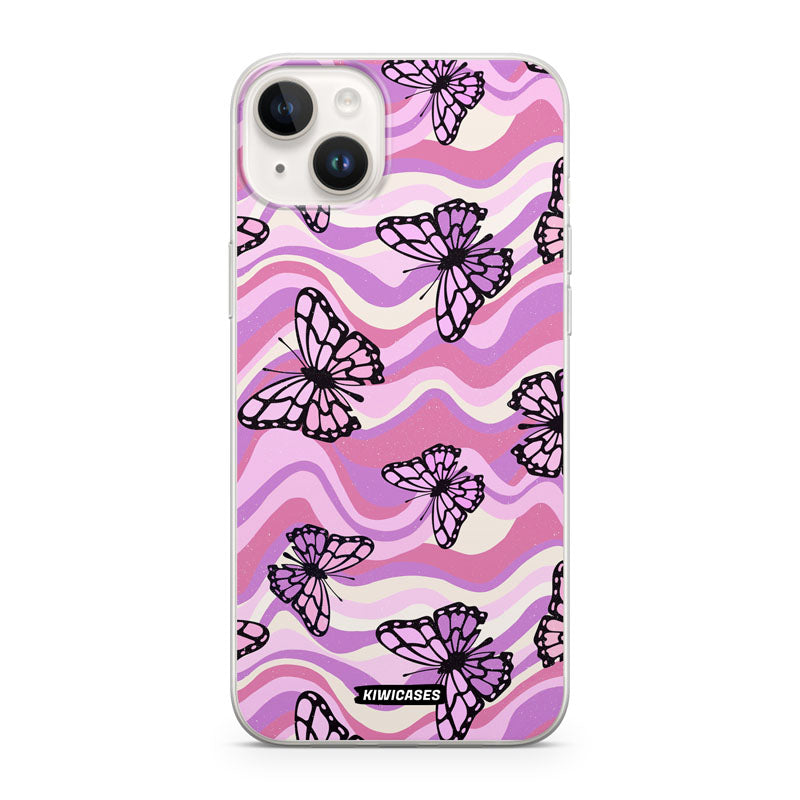 Wavey Purple Butterflies - iPhone 14 Plus