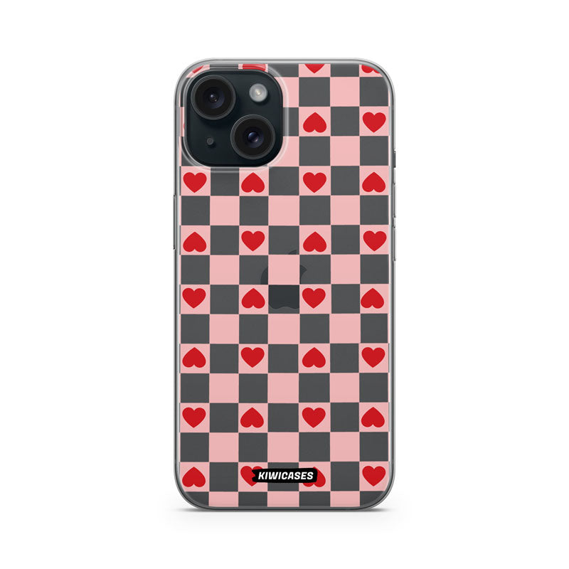 Pink Checkered Hearts - iPhone 15