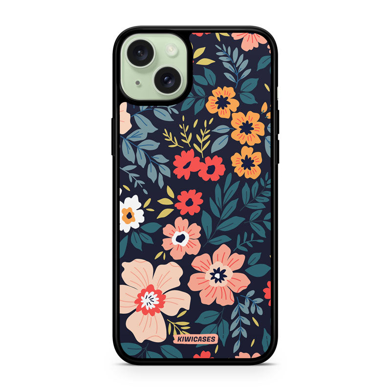 Navy Blooms - iPhone 15 Plus