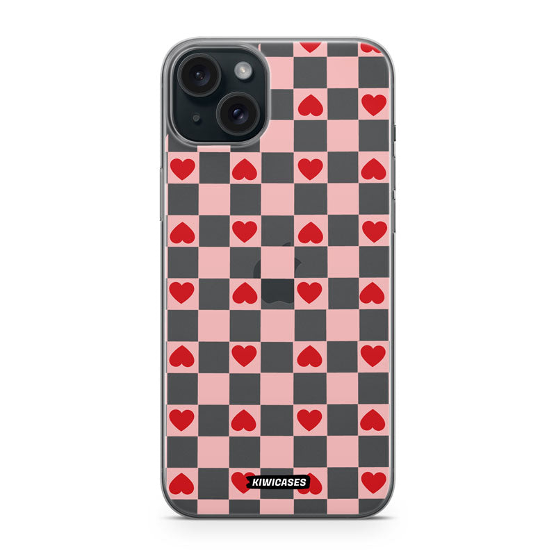 Pink Checkered Hearts - iPhone 15 Plus