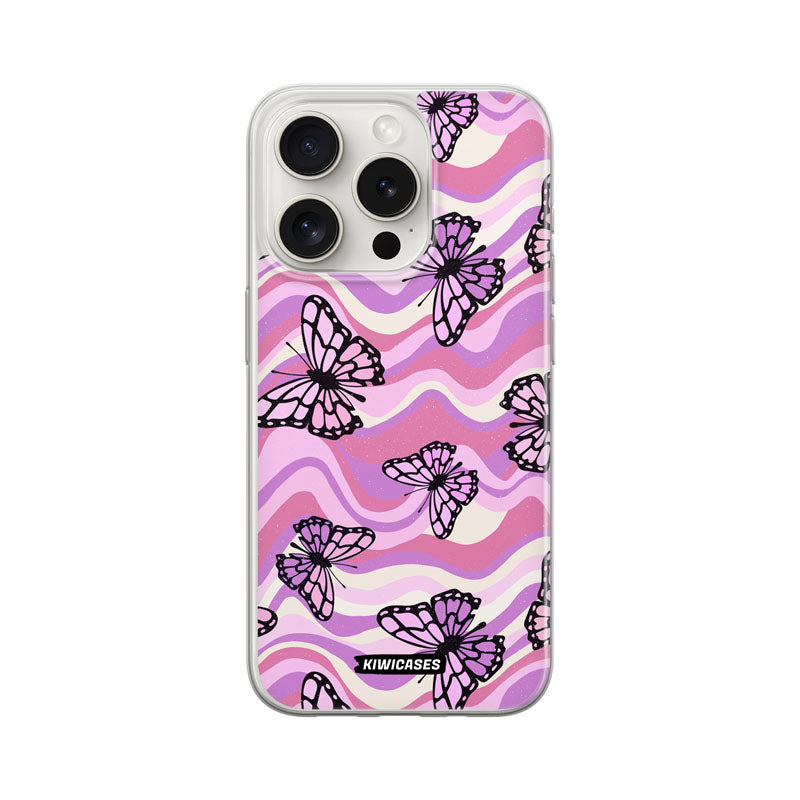 Wavey Purple Butterflies - iPhone 15 Pro
