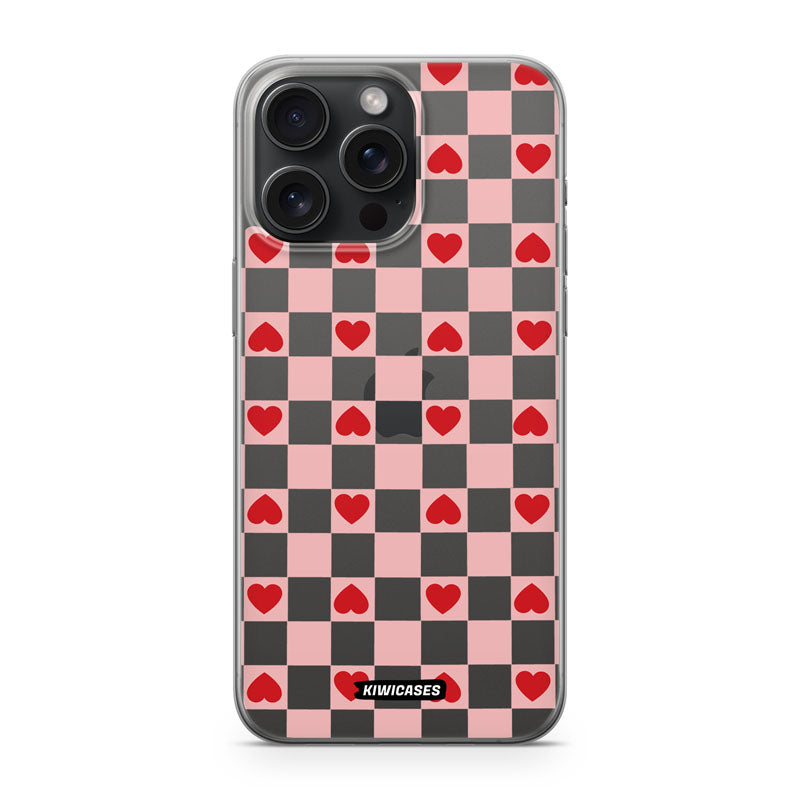 Pink Checkered Hearts - iPhone 15 Pro Max
