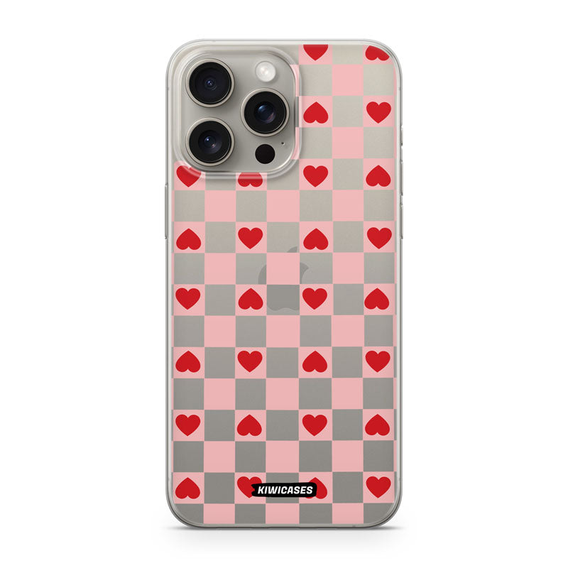 Pink Checkered Hearts - iPhone 15 Pro Max