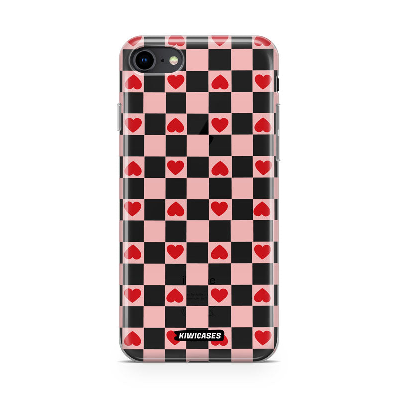 Pink Checkered Hearts - iPhone SE/6/7/8
