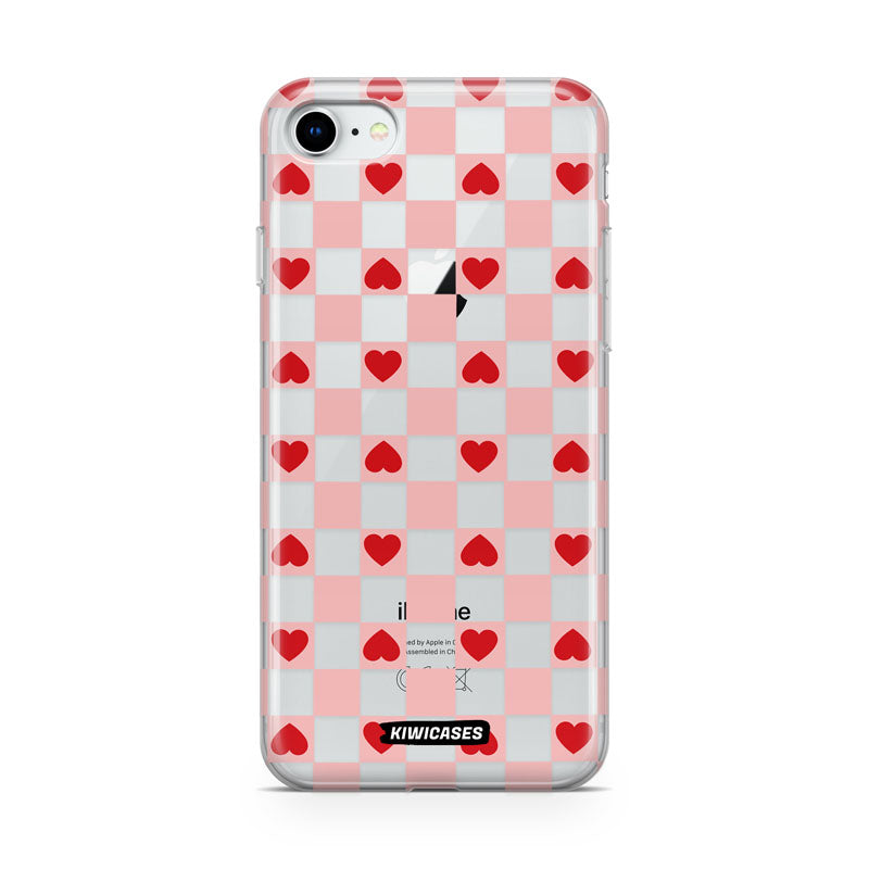 Pink Checkered Hearts - iPhone SE/6/7/8