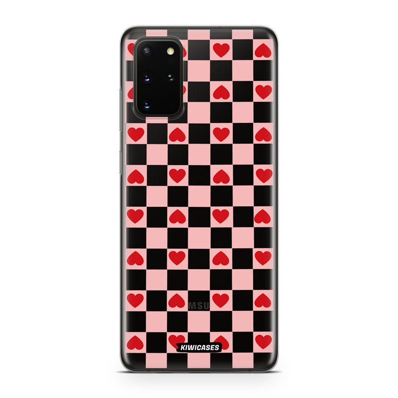Pink Checkered Hearts - Galaxy S20 Plus