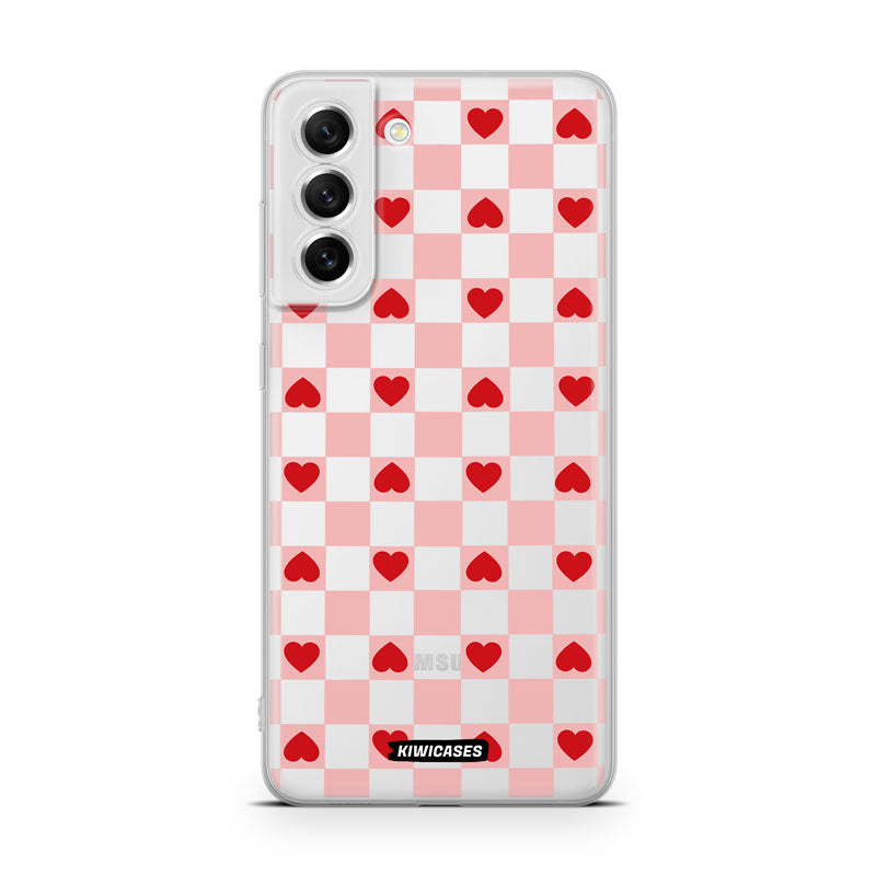Pink Checkered Hearts - Galaxy S21 FE