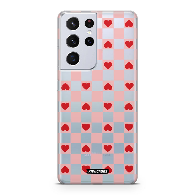 Pink Checkered Hearts - Galaxy S21 Ultra