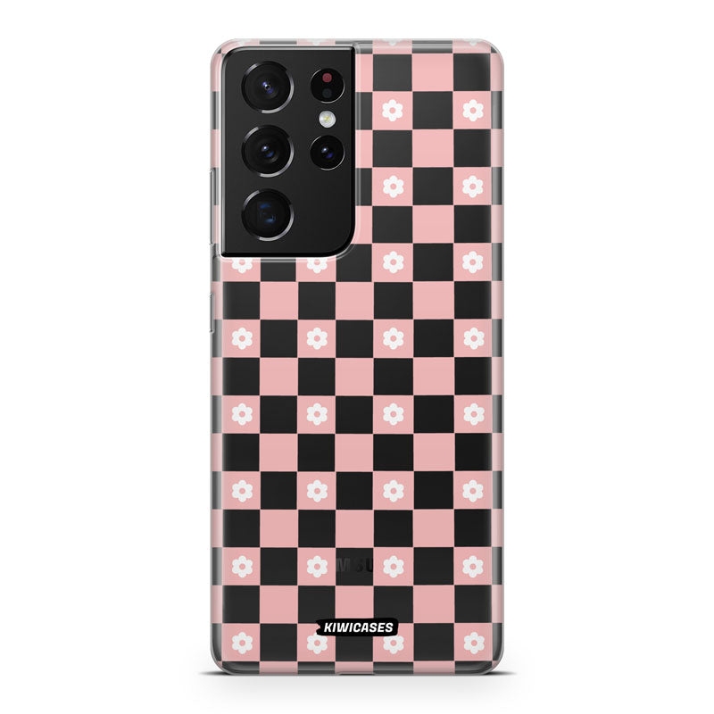 Pink Checkered Flowers - Galaxy S21 Ultra