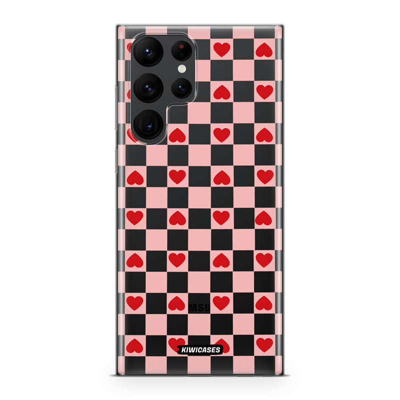 Pink Checkered Hearts - Galaxy S22 Ultra