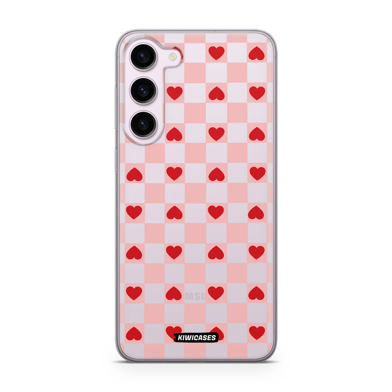 Pink Checkered Hearts - Galaxy S23 Plus