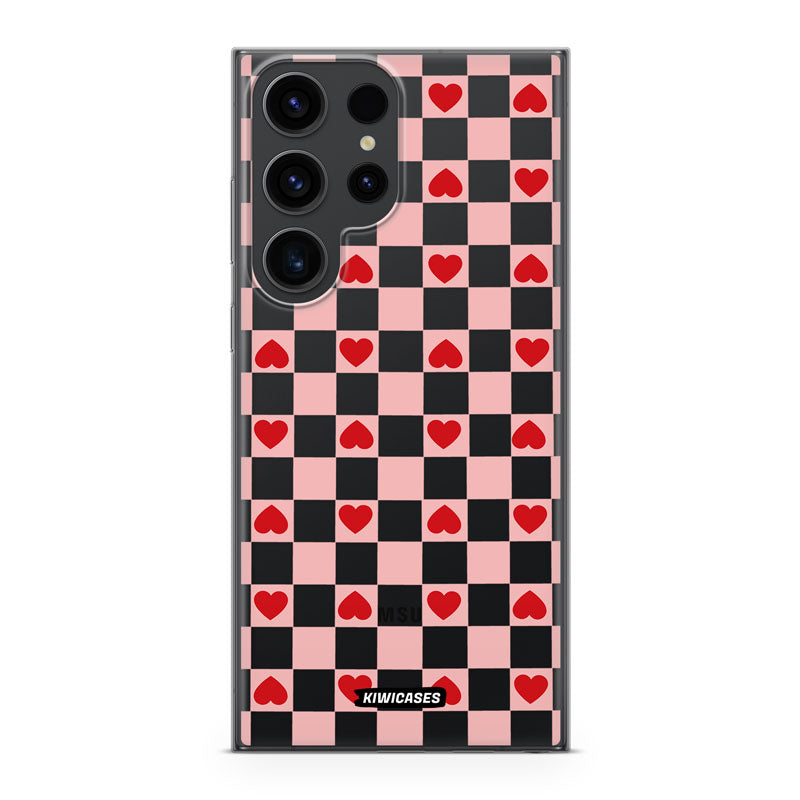 Pink Checkered Hearts - Galaxy S23 Ultra