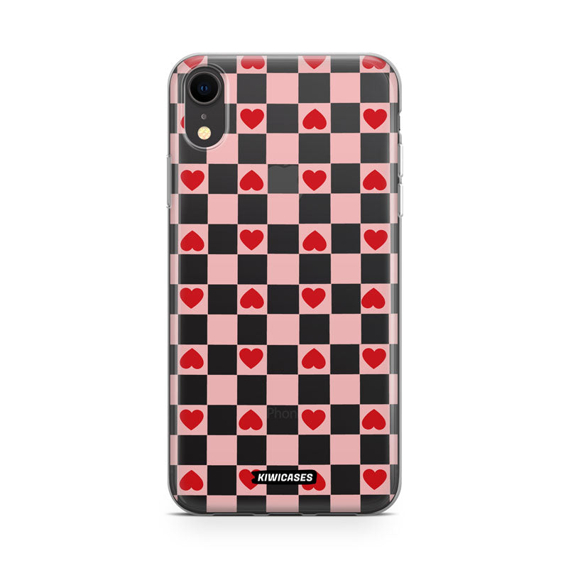 Pink Checkered Hearts - iPhone XR