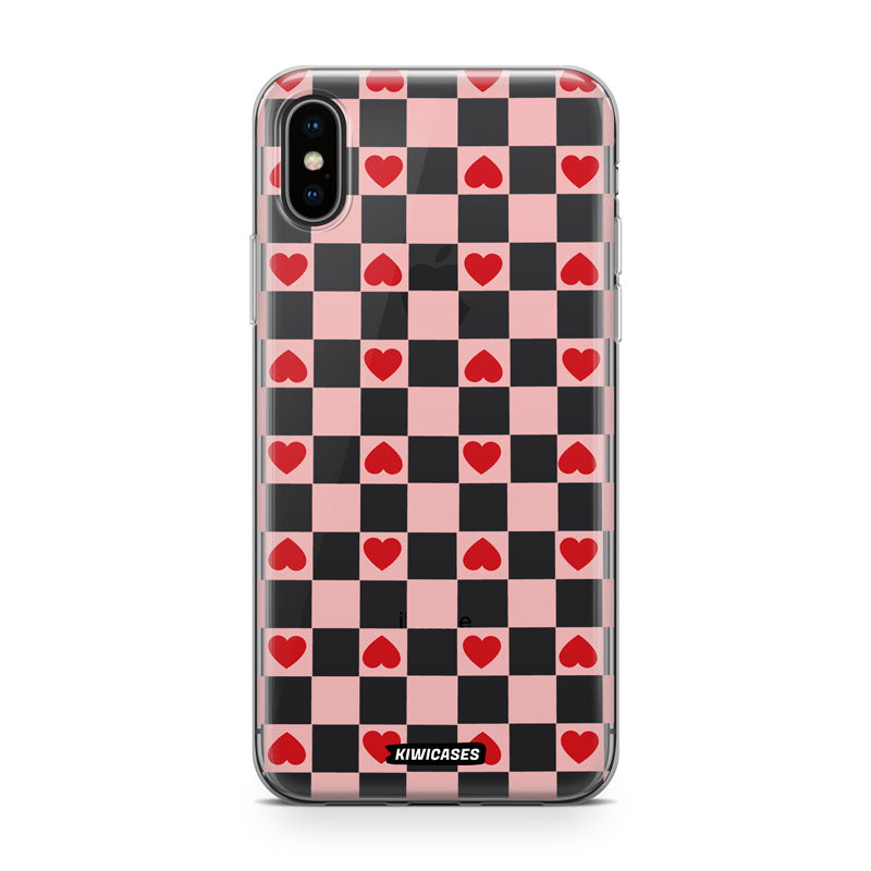 Pink Checkered Hearts - iPhone XS Max