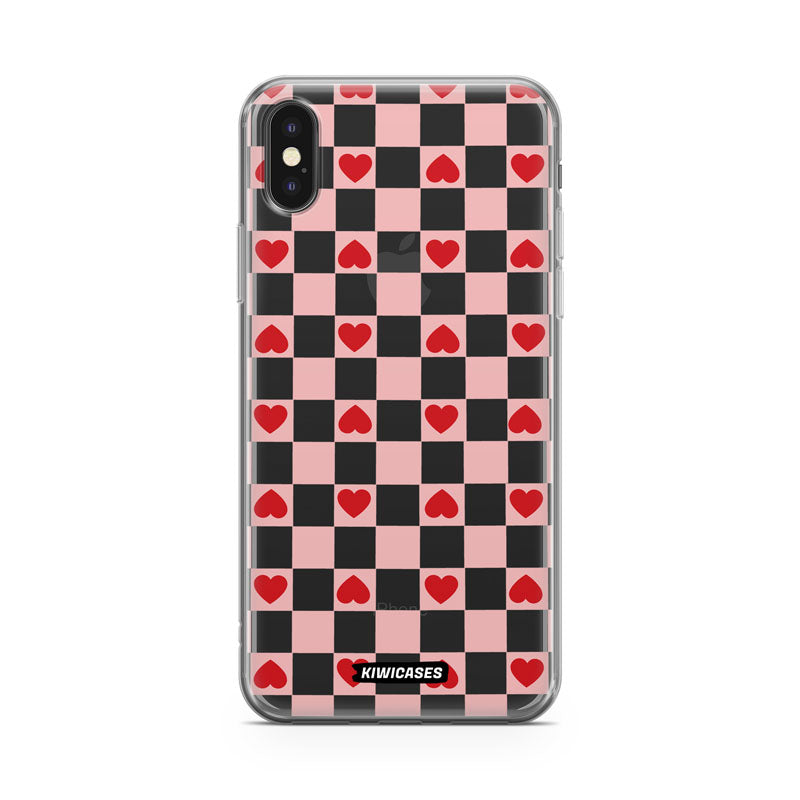 Pink Checkered Hearts - iPhone X/XS
