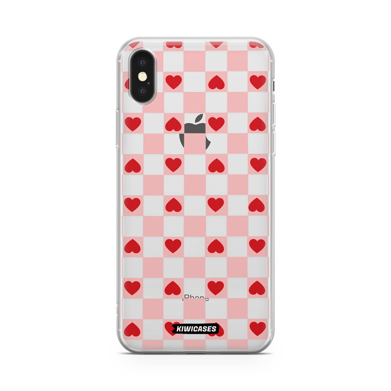 Pink Checkered Hearts - iPhone X/XS